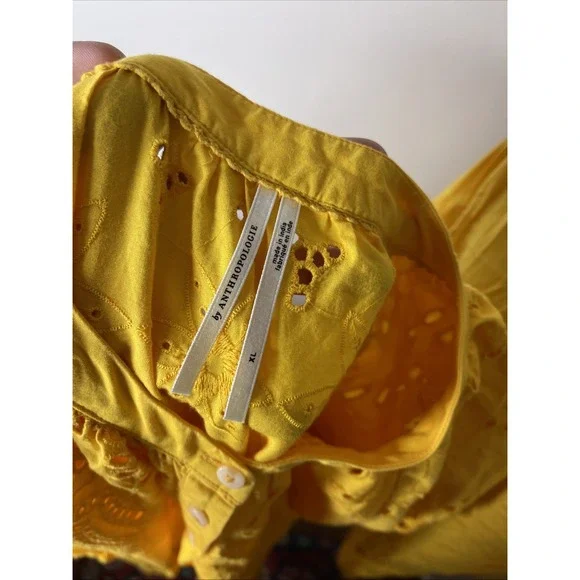 By Anthropologie Yellow Tallulah Eyelet Mini Dress XL - Picture 8 of 9